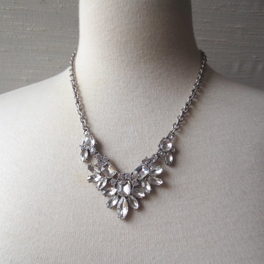 Formal Elegant Diamanté Silver Tone Statement Necklace